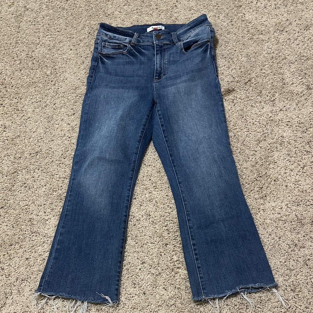 Arula/Altar’d State Flared Jeans with frayed hem. Size 12.